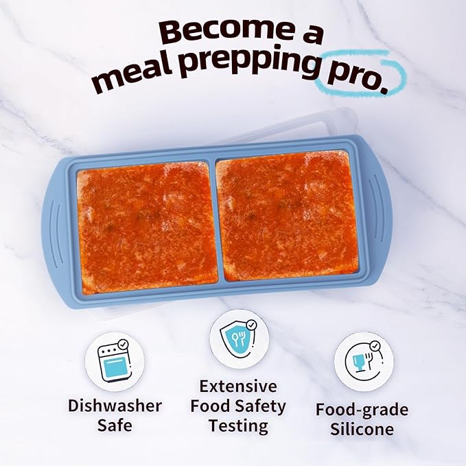Silicone Freezer Molds Gift Set with 2 Tbsp, 1/2, 1, and 2 Cup Silicone Freezer Trays With Lids - Meal Prep and Kitchen Essentials Bundle (Blue 8 Pack)