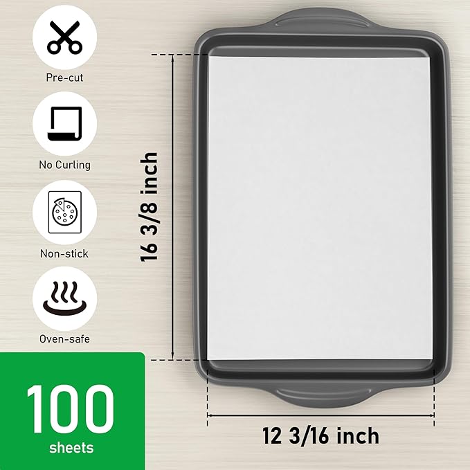 EcoDispose Non-Stick Precut Parchment Paper Baking Sheets Full Pan liner for Bake (12-3/16" x 16-3/8",White,100PCS)