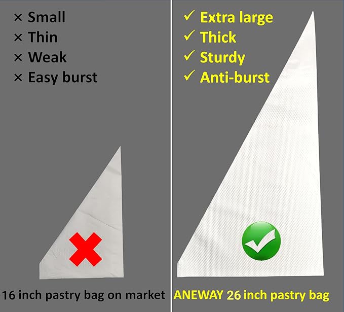 XXL 26 Inch Extra Large Piping Bags,100 Pack Disposable Pastry Bags,Thick Anti-Burst Icing Piping Pastry Bags For Frosting Decorating Cake Cupcake Cookie (26 Inch-100 Pack)