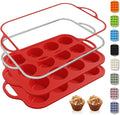 2 Packs 12 Cups Silicone Muffin Pan for Baking with Metal Reinforced Frame Regular Size Cupcake Pan Tray Egg Bites Silicone Cookie Molds Muffin Tin Tart Pans Sheet Set for Oven Dishwasher Safe
