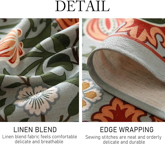 ISAENNE Designer Bohemian Linen Green Small Rectangular Tablecloth,Floral Indoor Table Cloth,Stain Resistant Decor Tablecloths for Dining Thanksgiving Kitchen Party Christmas,55"*71"-Naples