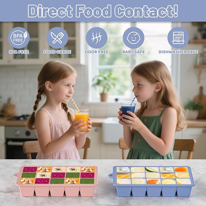 Silicone Ice Cube Tray 3 Pack - Easy Release ice cube tray with lid, BPA Free Ice Cubes Trays for Freezer,ice cube mold for Cocktail,Whiskey (Mint+Pink+Blue)