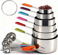 Measuring Cups and Spoons Set, Stainless Steel 11 Piece for Cooking and Baking (6 Cups + 5 Spoons, Colorful Handles)