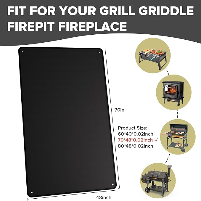 70 x 48 Inch Under Grill Mats for Outdoor Grill, Double-Sided Fireproof Grill Protector Pad, Waterproof, Oil-Proof, Indoor Fireplace/Fire Pit Mat, Easy-Clean BBQ/Grill Floor Mat for Deck & Lawn