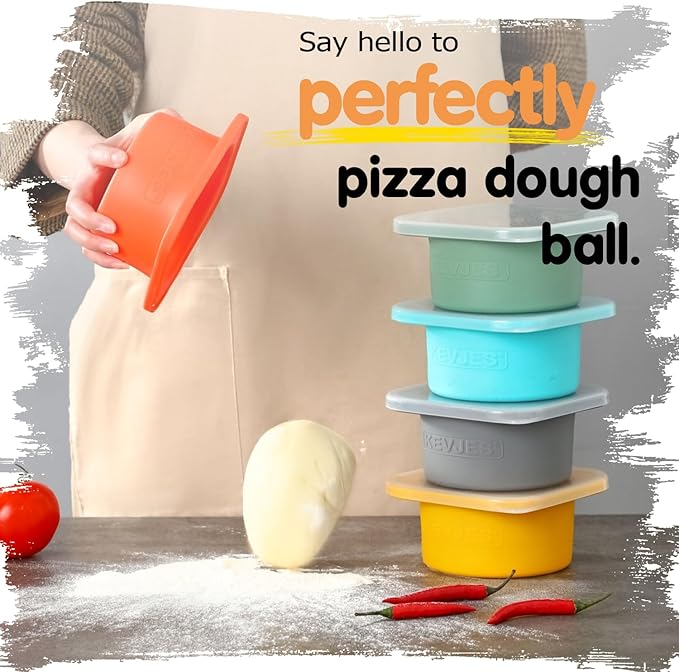 Stackable Silicone Artisan Pizza Dough Proofing Containers with Lids (2 Yellow+2 Space Gray)