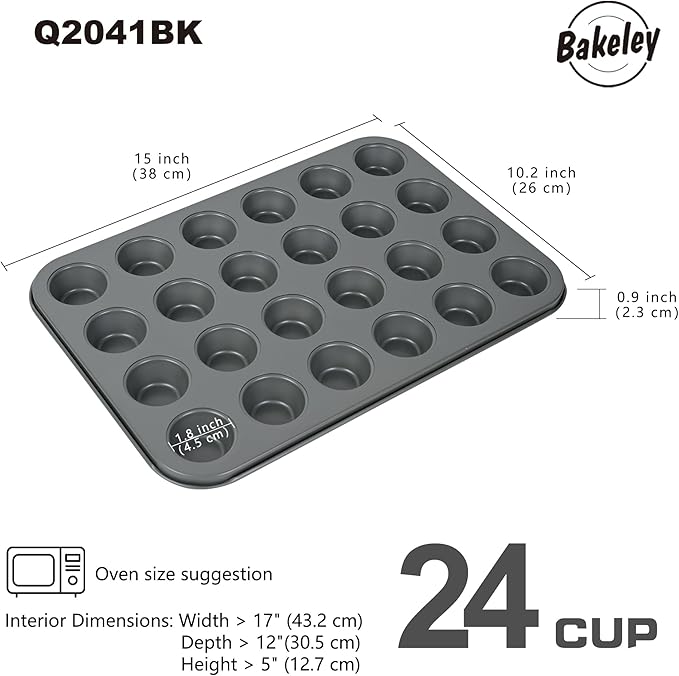 Mini Muffin Cake Pan, 24-Cavity Non-Stick Tiny Cupcake Pan Bakeware for Oven Baking (Dark Grey)