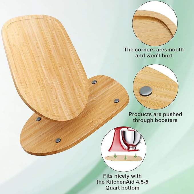 GuanQiao Food-Grade Bamboo Slider for KitchenAid 4.5-5 Qt Tilt Head Stand Mixer, Appliance Sliding Mat for Kitchenaid Artisan, Kitchen Countertop Storage Accessories Mixer Moving Tray Attachments