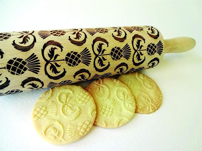 THISTLES Embossing Rolling Pin Laser engraved rolling pin with Thistle flowers Gift for mother friend