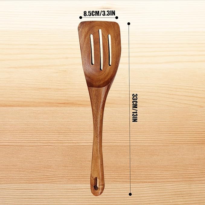 Wooden Spoons for Cooking & Cooking Spatula Turner Set, Premium Teak Wooden Cooking Utensils Set, Wooden Mixing Spoon
