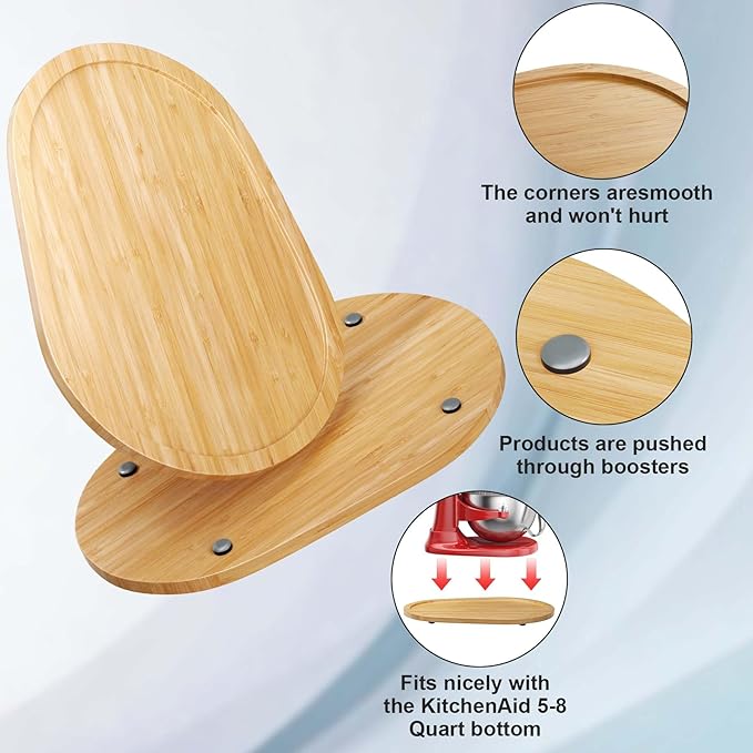GuanQiao Food-Grade Bamboo Mixer Slider: For KitchenAid 5-8 Qt Bowl Lift Stand Mixer. Appliance Sliding Mat For Artisan, Kitchen Countertop Storage Accessories (Moving Tray)