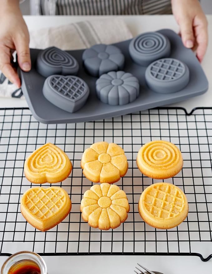 2 Pack Silicone Muffin Pan,Round &Heart Shape Cupcake Pans for Baking 6 Cavites Flower Macaron Waffle Silicone Baking Mold for Chocolate Candy Jello Desserts Making