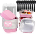 FORBFAN 150 Pcs Square Mini Cake Pans with Lids, 8 oz Individual Mini Loaf Pans, Pink Aluminum Foil Cupcake Baking Cups