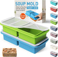 Silicone Freezer Tray with Lid Soup Freezer Container Molds with Steel Reinforced Rim Large Ice Cube Tray Makes 4 Perfect 2 Cup Portions Cubes Storage Food Ice Trays Kitchen Tools for Cooking 2 Pack