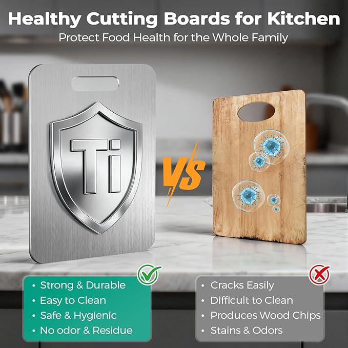Katuchef Titanium Cutting Board - Upgraded 100% Pure Titanium Cutting Boards for Kitchen Non Toxic, Double-Grade Hygiene Durable Non Moldy Dishwasher Safe Meat Fruit Metal Board (1PC 11 * 15.5 Inch)