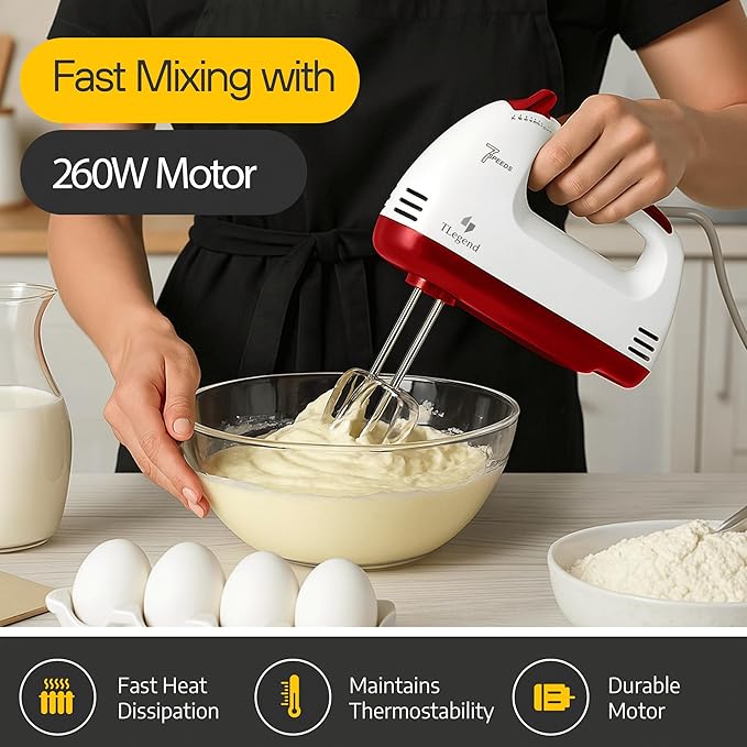 Hand Mixer Electric Handheld – 7 Speed Ultra Power Electric Mixer Handheld (White)