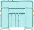 Silverware Organizer Expandable Kitchen Utensil Drawer Organizer Large BPA Free Adjustable Cutlery Silverware Tray for Spoons Forks Knives Storage Divider for Kitchen Flatware 6-9 Slots Turquoise