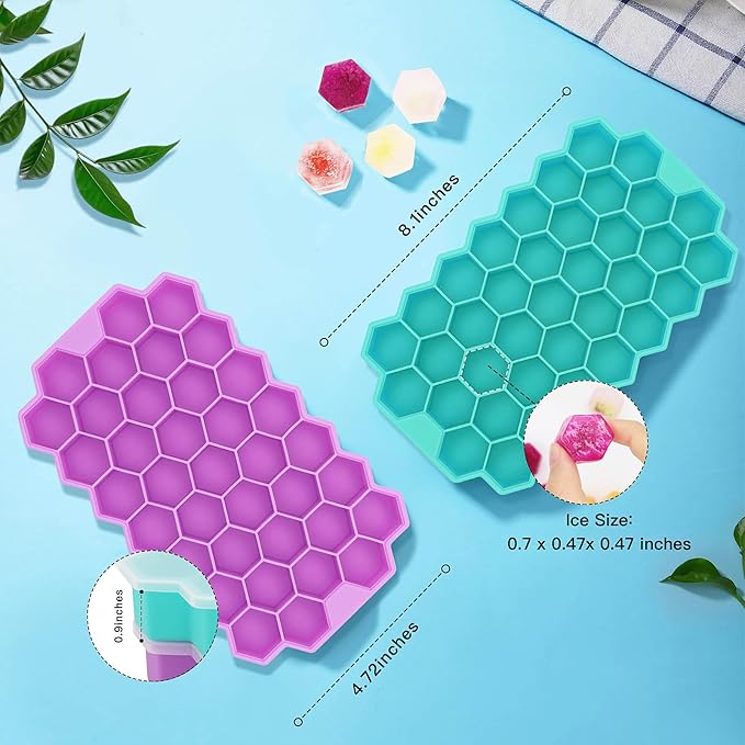 Ice Cube Trays for Freezer, 2 Pack Ice Cube Tray with Lid, Silicone Ice Cube Mold with Lid-37 Grid,Easy-Release Reusable 74 PCS Small Ice Cubes for Iced Coffee Cocktail Whisky Chocolate Soup Food