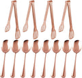 12PCS Stainless Steel Serving Utensils Sets,8 Large Serving Spoons,4 Serving Tongs,Rose Gold Serving Utensills Sets for Buffet Catering Banquet Party (Rose Gold)