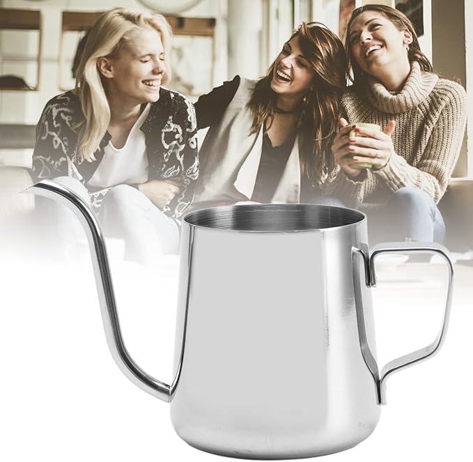 Pour Over Coffee Kettle, Stainless Steel Gooseneck Spout Pour Over Coffee Kettle Long Narrow Drip Spout Coffee Tea Pots for Pour Over Coffee, Home Brewing, Camping (8.5oz, Silver)