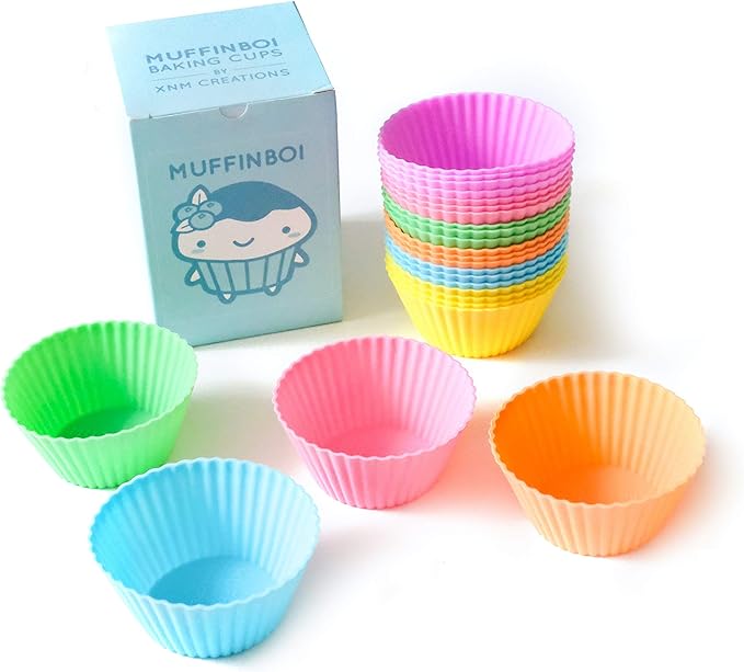 by XNM Creations, Premium Grade Silicone Cupcake and Muffin Liner Molds Baking Cups (Pastel), Pack of 24