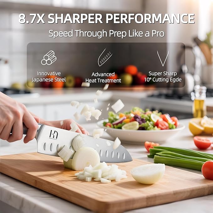Kitchen Knife Set with Block 17 Pcs, Knife Block Set, Japanese High Carbon Stainless Steel Knives Set for Kitchen with Sharpener, Razor Sharp Premium Block Knife Sets