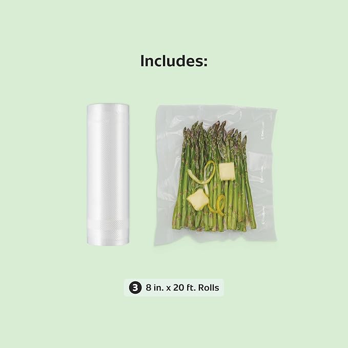 FoodSaver Custom Fit Airtight Food Storage and Sous Vide Vacuum Sealer Bags, 8 x 20', Perfect for Meal Prep and Sous Vide Cooking (Pack of 12)