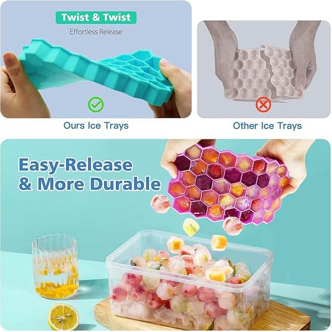 Ice Cube Trays for Freezer, 3 Pack Ice Cube Tray with Lid, Silicone Ice Cube Mold with Lid-37 Grid,Easy-Release Reusable 111 PCS Small Ice Cube for Iced Coffee Cocktail Whisky Chocolate Soup Food