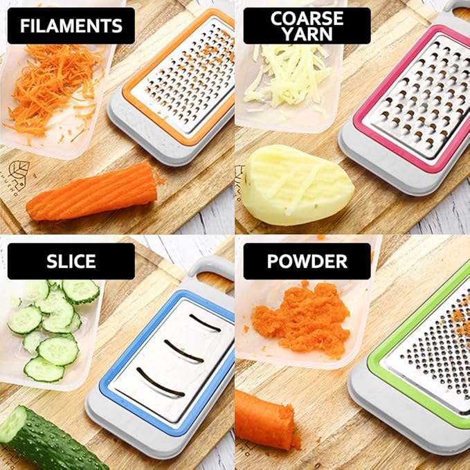 4 PCS Mandoline Vegetable Slicer, FineGood Food Chopper Corer Grater Vegetable Cutter for Restaurant with 5 Citrus Orange Peelers