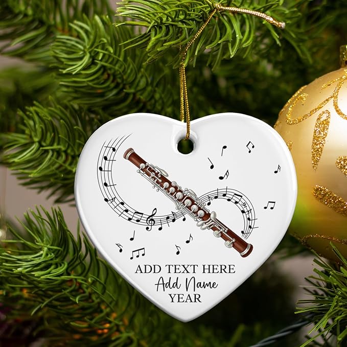Personalized Oboist Christmas Ceramic Ornament 2025, Custom Text Name & Year Oboe Ornament Gift for Student Friend, Oboe Teacher Christmas Tree Ornaments, Musical Instruments Xmas Decorations