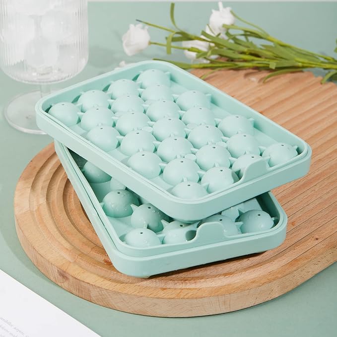 Round Ice Cube Tray 2 Pack BPA Free Silicone Flexible Easy Release 1.1 Inch x 50PCS Small Ice Ball Maker Mold for Whiskey, Cocktail, Chilling (Green)