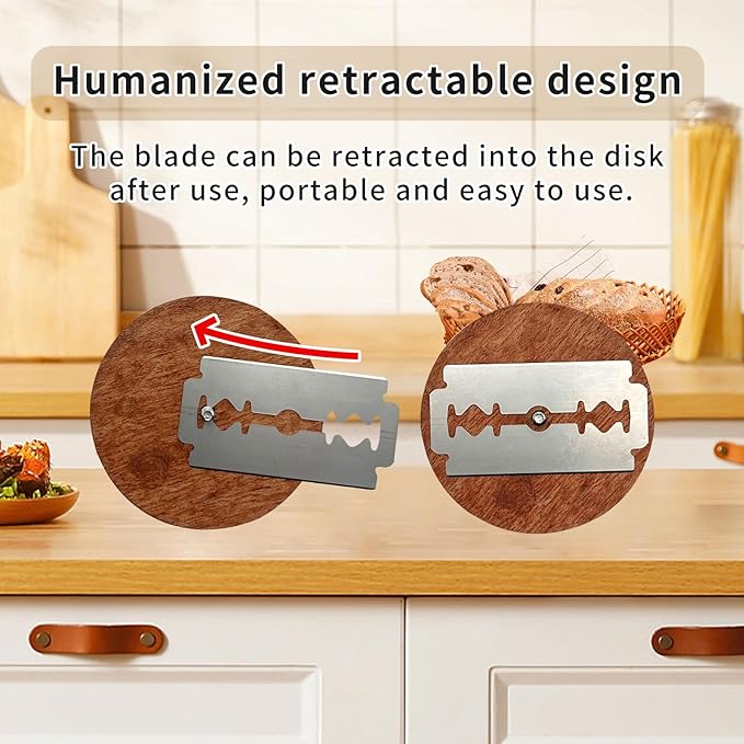 Bread Lame Sourdough Scoring Tool - Wooden Lame Bread Scoring Tool with 5 Razor Blades and Leather Storage Cover - UFO Bread Lame Dough Scoring Tool for Bread Baking