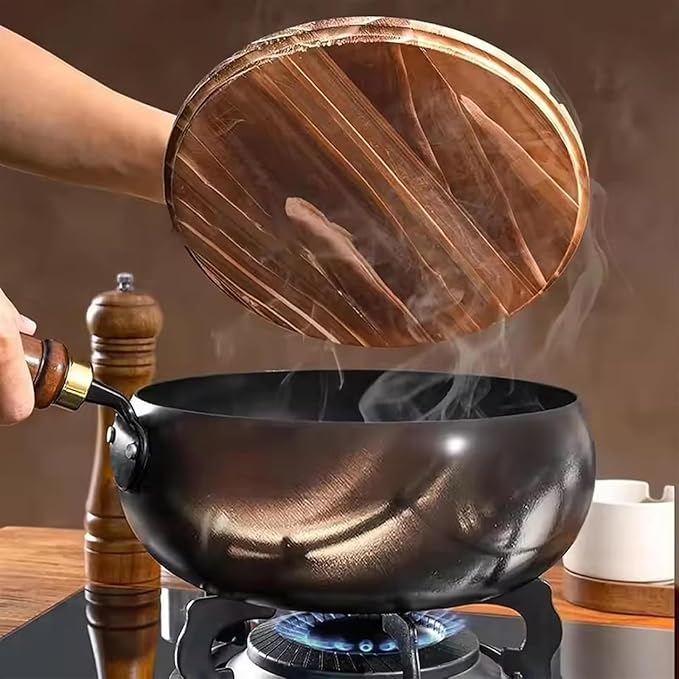 Jinswhdre Cast Iron Skillet, 9.5/11in Jinswhdre Japanese Irons Pan, Hand Forged Uncoated Iron Pan with Lid Spatula, Non-stick Wok for Cooker Gas Stir Fry Pans Durable and Rust-Free (Glass Lid,9.45in)
