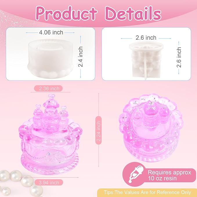 Heart Rose Jar Resin Mold with Lid ，Epoxy Resin Storage Box Casting Molds ，DIY Jewelry Container Silicone Mould (Castle Cake)