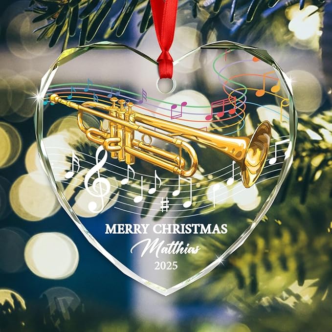 Awesome Trumpet Glass Ornament Gift for Xmas 2025, Customized Text Year Name Trumpet Lover Christmas Ornaments Gift for Women Men Friends Besties Coworker, Personalized Trumpets Player Glass Ornament