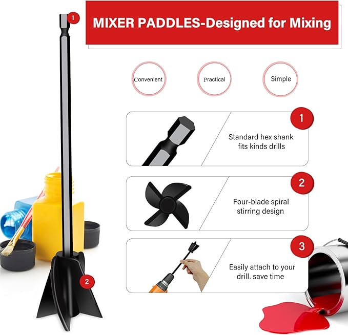 4 Pcs Resin Mixer Paddles for Resin Drill, Epoxy Mixer Attachment for Drill, Paint Mixer/Paint Stirrer for Mixing Resin, Epoxy, Silicone Molds