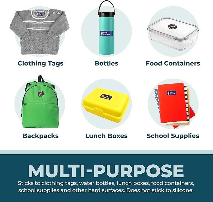 Personalized Daycare Name Labels for Kids (130 Labels) - Custom Waterproof Name Stickers for Clothing Tags, Water Bottles, Lunch Boxes and School Supplies (Space)