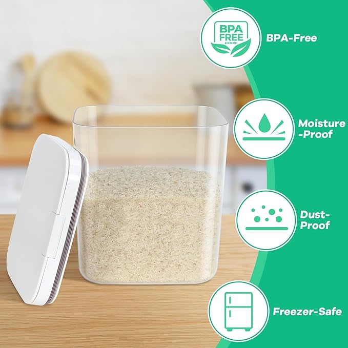 2 Pack Flour and Sugar Storage Containers with One-Press Flip-up Lid, 2.1Qt + 4.75 Qt Food Storage Container for Rice, Nuts, Snack, Dog Treat, Laundry Room, Kitchen Organization