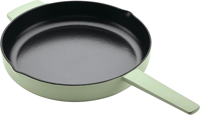 KitchenAid Enameled Cast Iron Frying Pan/Skillet with Helper Handle and Pour Spouts, 12 Inch, Pistachio