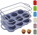 2 Packs 6 Cups Silicone Muffin Pan with Metal Reinforced Frame Jumbo Size Cupcake Pan Tray Egg Bites Silicone Circle Round Cookie Molds Muffin Tin Tall Tart Pans Baking Sheet Breakfast Sandwiches