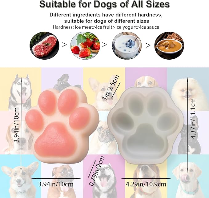 4IN Big Paw Shape Dog Cat Treat Molds 2 Pack, DIY Flavors for Puppy. Food Safe Silicone for Oven. Large Ice Cube Molds for Pet Chew, Cooling, Pets Birthday Cake Baking. Fun Gifts for Dog Lover