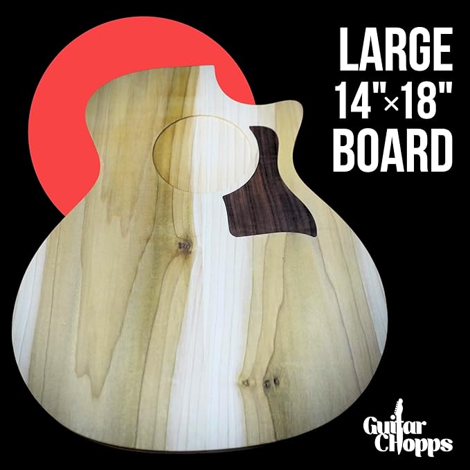 Guitar Shaped Cutting Board, Poplar and Black Walnut Wood, 14 x 18 x 3/4 inches, Handmade in Texas