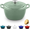 Signature Enameled Cast Iron Dutch Oven, Non-Stick Serving Pot with Tight Fitting Lid for Perfect Roasting, Baking, Sauteing, and Bread Making | 5.5Q (5.2L) - Sage
