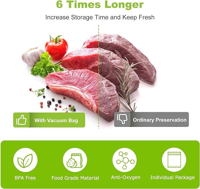 Bonsenkitchen Vacuum Sealer Bags, 8" x 50' Rolls 2 pack for Food Storage Saver, Bpa Free, Heavy Duty, Commercial Grade Textured Food Roll, Customized Size Bag for Sous Vide Cooking,VB3209