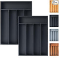 Silverware Organizer, 2 Pack 10 Inch Utensil Organizer Kitchen Drawer Organizer Bamboo Silverware Holder Cutlery Tray Organizer in Drawer Flatware Organizer Tray(5 slots, Black）