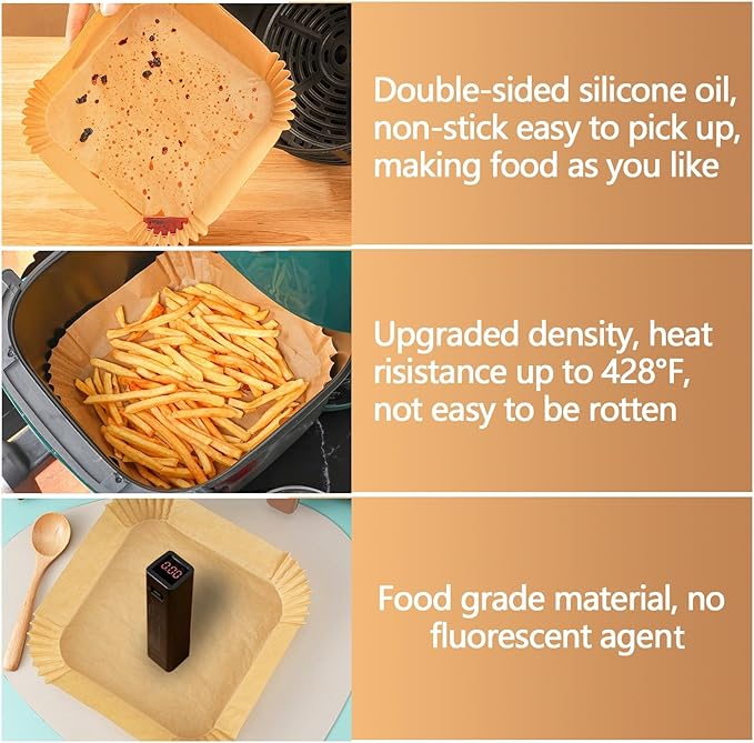9 Inch Air Fryer Liners Disposable, 400Pcs Air Fryer Paper Liners, Oil-Proof & High-Temperature Resistant Parchment Baking Paper for Air Fryer, Microwave and Oven（Bottom Is 9 Inch）