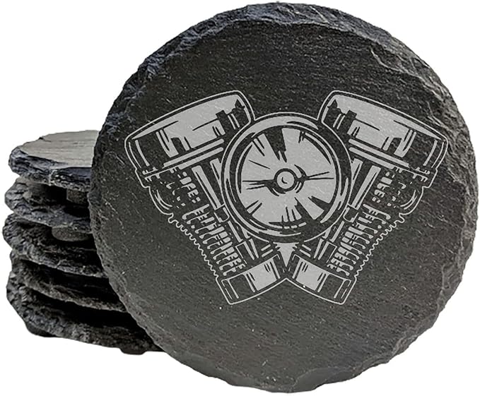 Power & Protection: V-Twin Engine Coasters for Your Ride - Round Slate - Set of 5