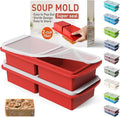 Silicone Freezer Tray with Lid Soup Freezer Container Molds with Steel Reinforced Rim Ice Cube Freezer Molds for Soup, Sauce, Leftovers, Homemade Meal Prep Containers Kitchen Accessories