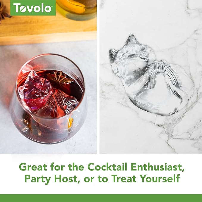 Tovolo Ice Cubes Mold Pack of 2 Large Craft Ice Molds for Whiskey Bourbon Cocktails, Easy Fill No Leak Silicone Ice Molds Gift for Him Stackable Dishwasher Safe BPA Free Heart Ice