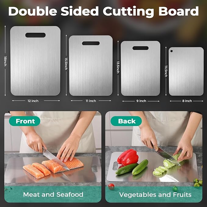 Katuchef Titanium Cutting Board - Upgraded 100% Pure Titanium Cutting Boards for Kitchen Non Toxic, Double-Grade Hygiene Durable Non Moldy Dishwasher Safe Meat Fruit Metal Board (3PC S+L+XL)