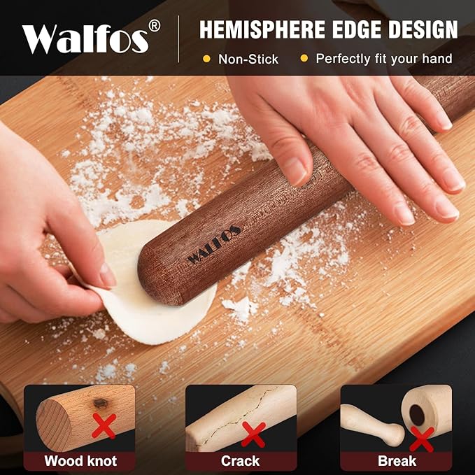 Walfos Mini Rolling Pin Set - Small Natural Wooden Rolling Pins, Baking Dough Roller for Pizza, Pie, Pasta, Bread, Pastry, No Coating (8inch)